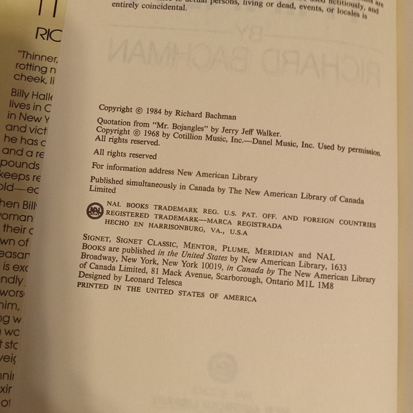 Thinner Hardcover BCE Book, Richard Bachman 1984 - Picture 3 of 5